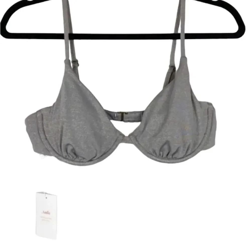 Andie Sicily Top Metallic Silver Bikini NWT Triangle Swimsuit Small